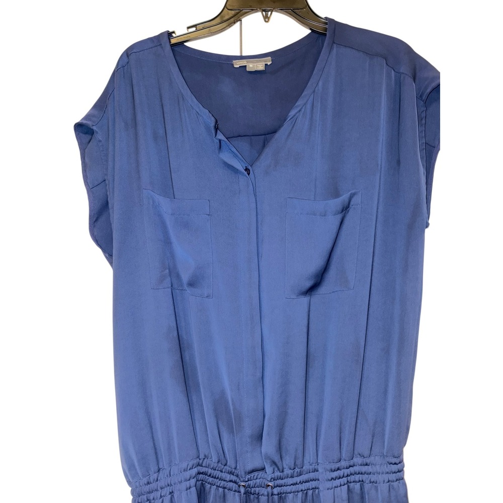 Vince navy Blue Drawstring Waist Short Sleeve Shift shirt Dress Womens Medium - Picture 4 of 9